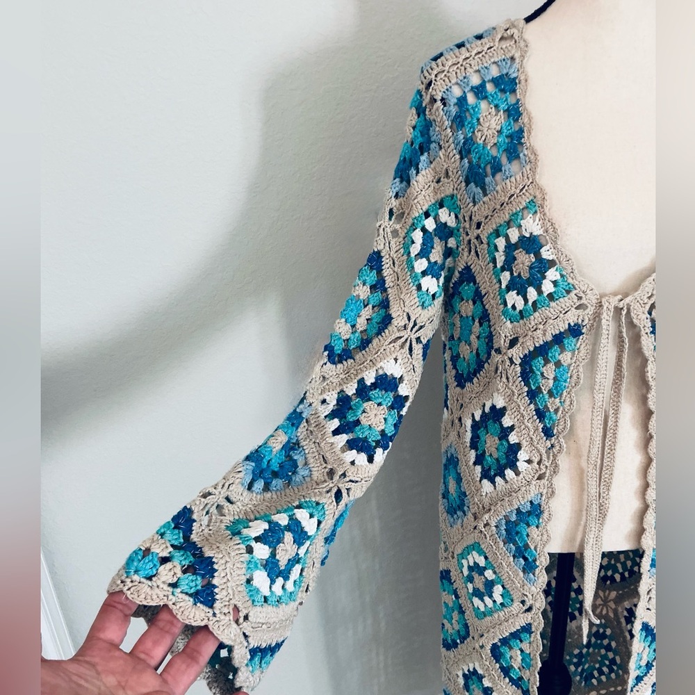 BOSTON PROPERTY, Crochet Shimmer Duster Long Cardigan, Size S/M, NEW - Picture 8 of 16
